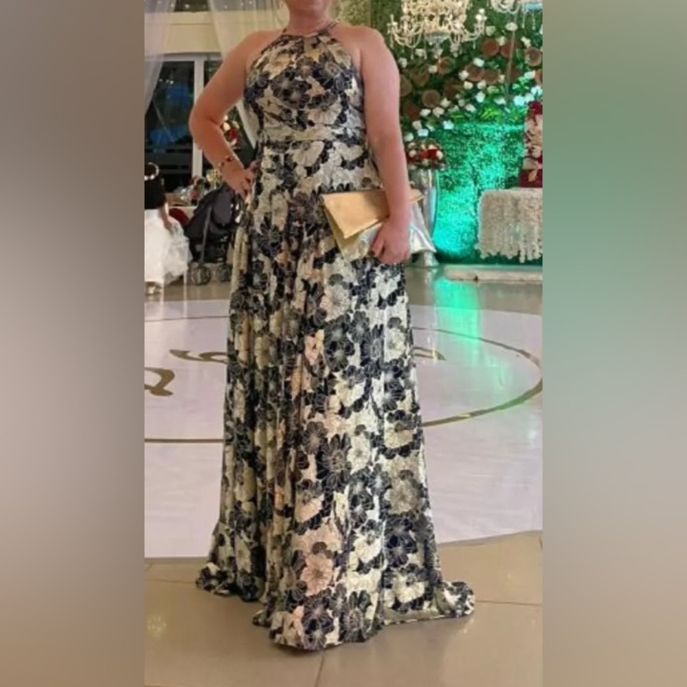 Betsy & Adam Black and Cream Floral Maxi Dress